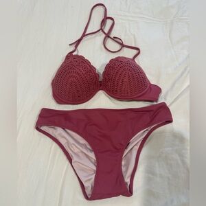 Shade & Shore Crochet Bikini Set - Burgundy